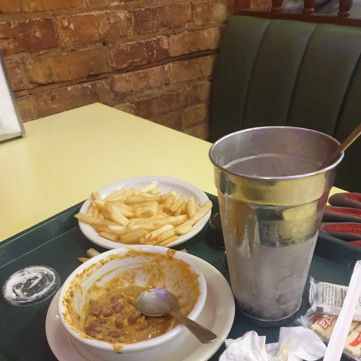 Chili and Fries with a Chocolate Shake