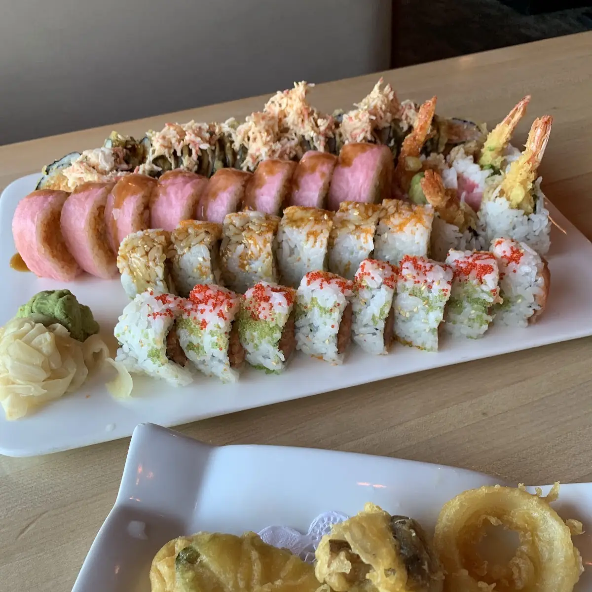 Sushi and Tempura Shrimp and Veggies Appetizer