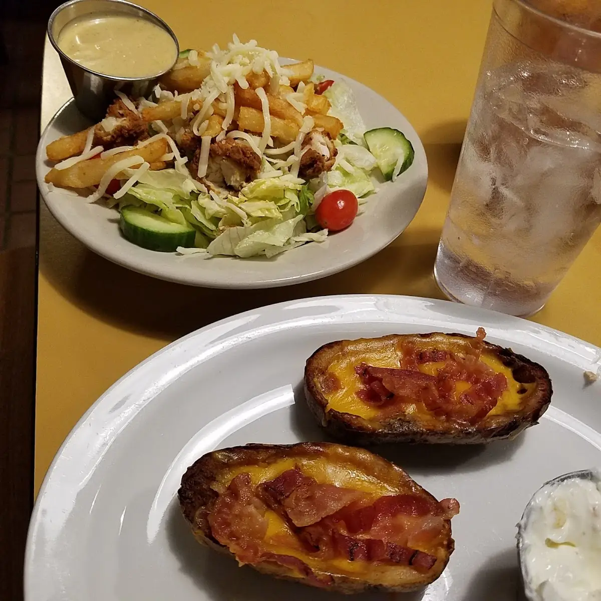 Potato Skins and Half Fried Chicken Salad