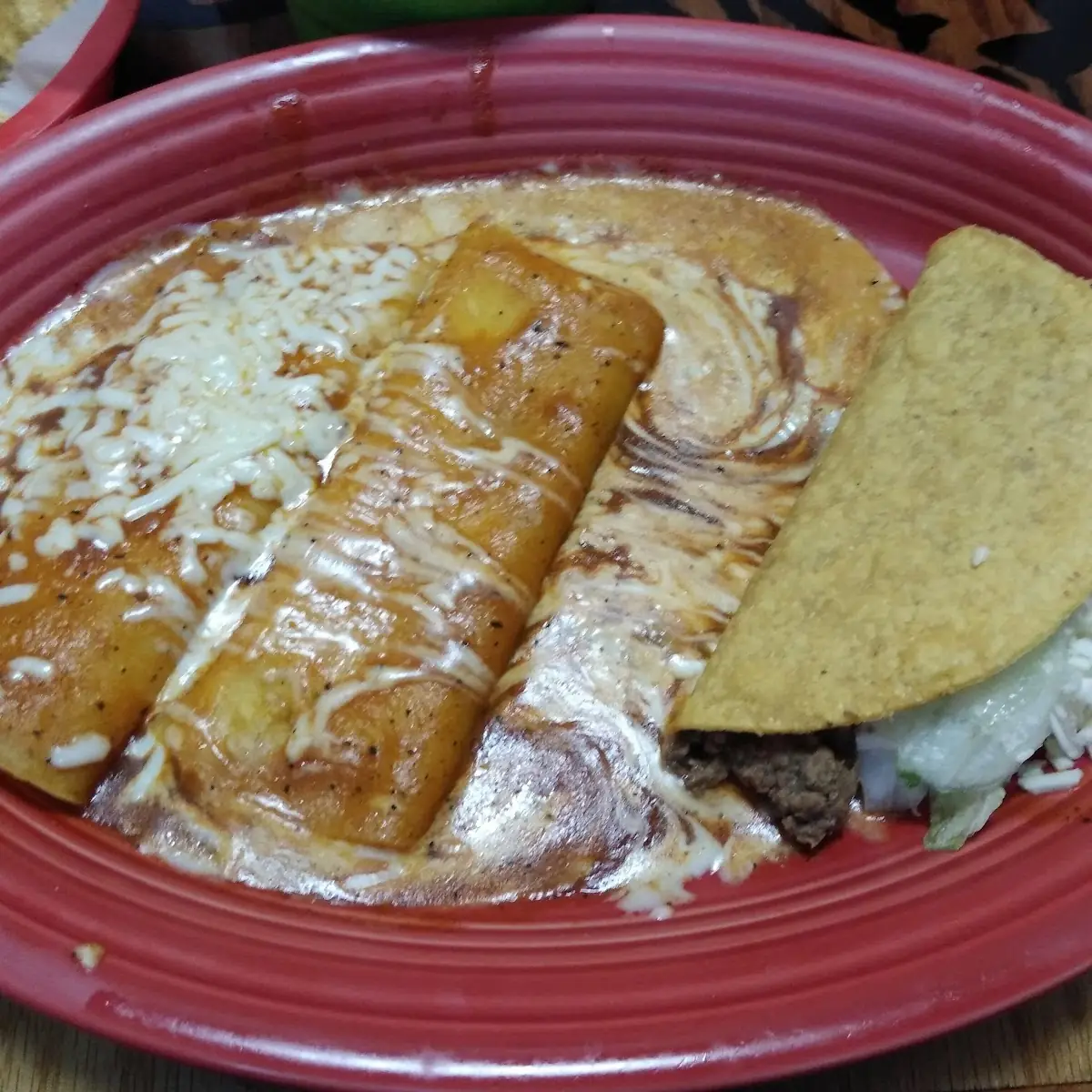 Taco and Two Cheese Enchiladas