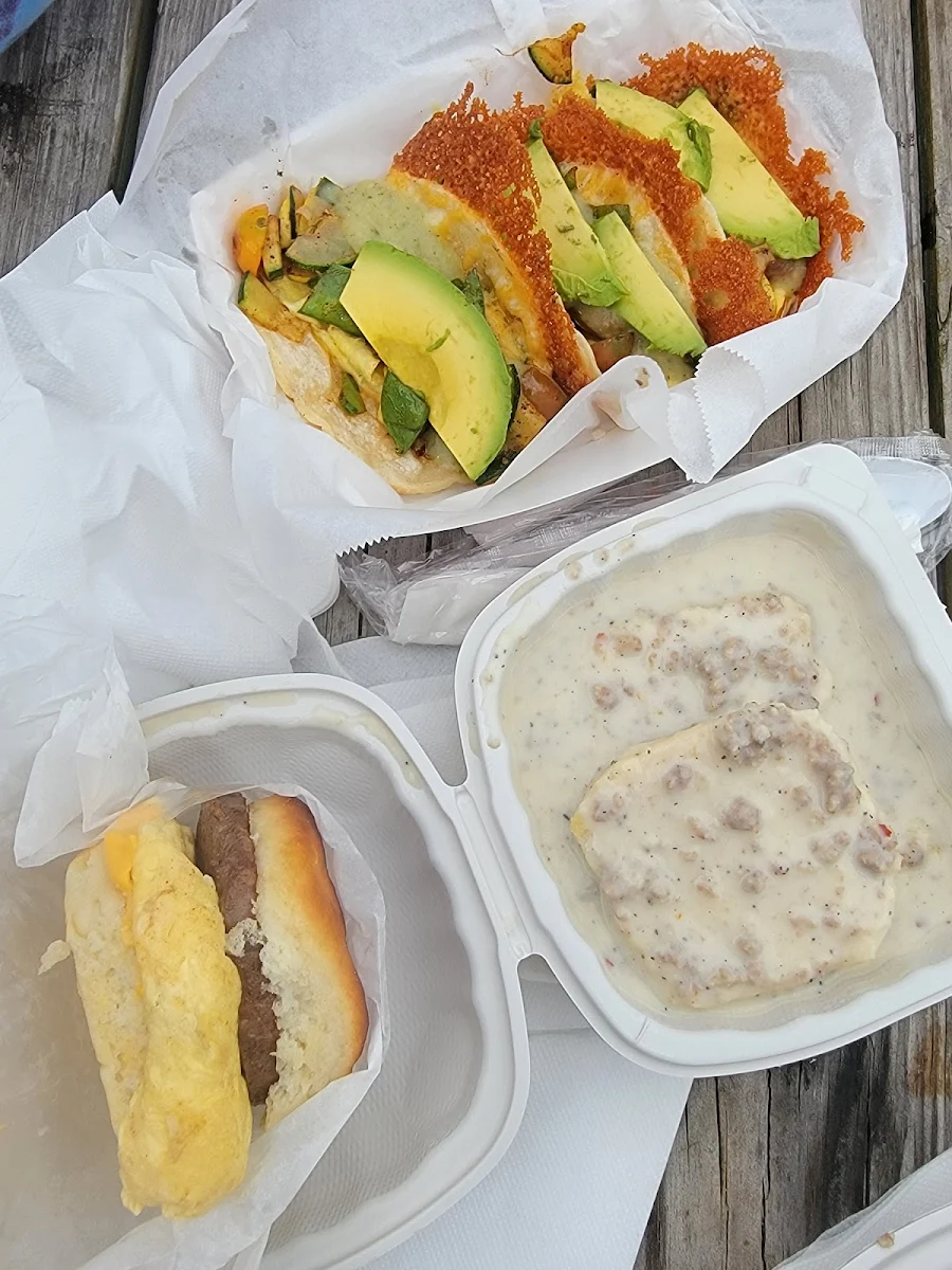 Veggie Tacos Biscuits and Gravy Sausage Biscuit