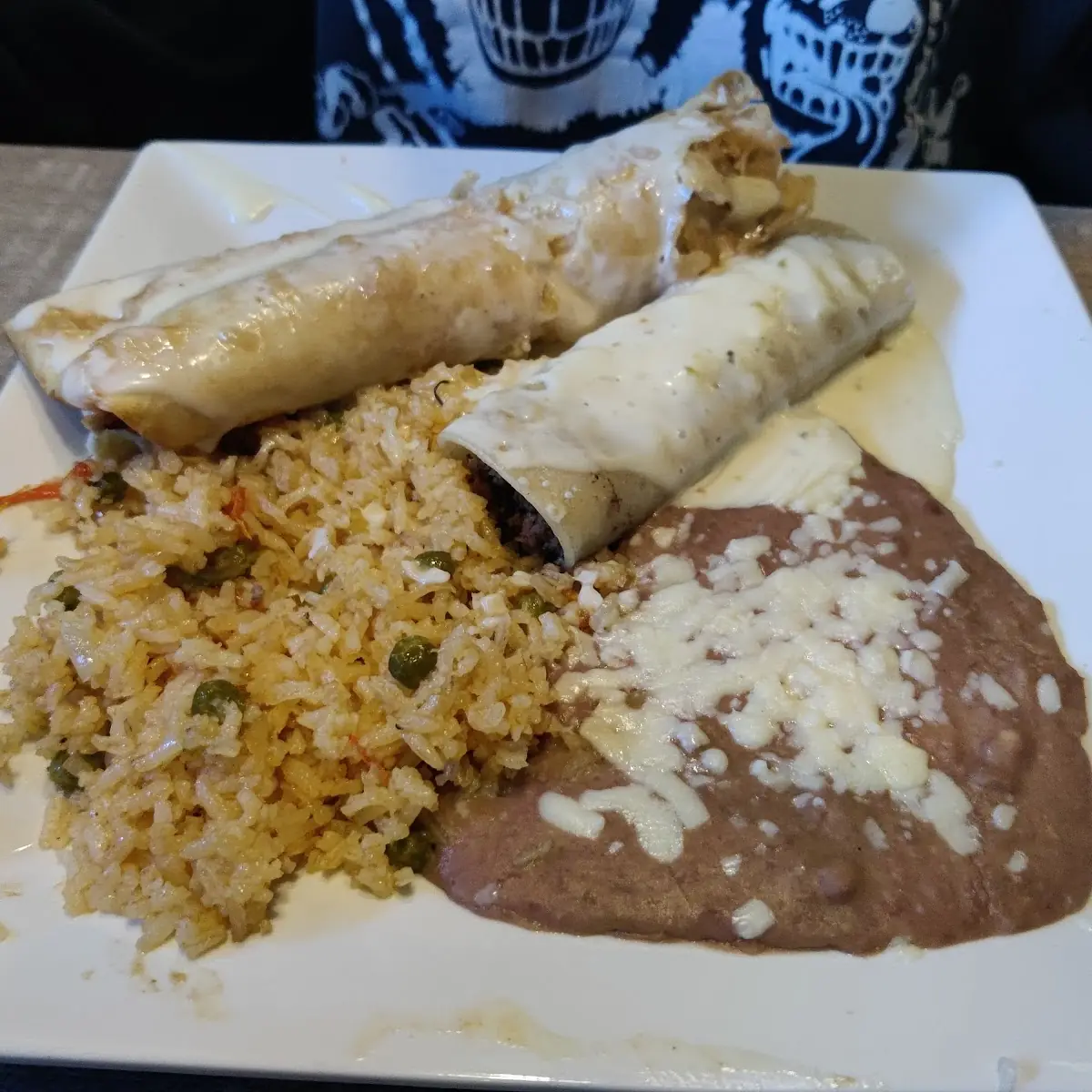 Green Chile Enchiladas Rice and Beans