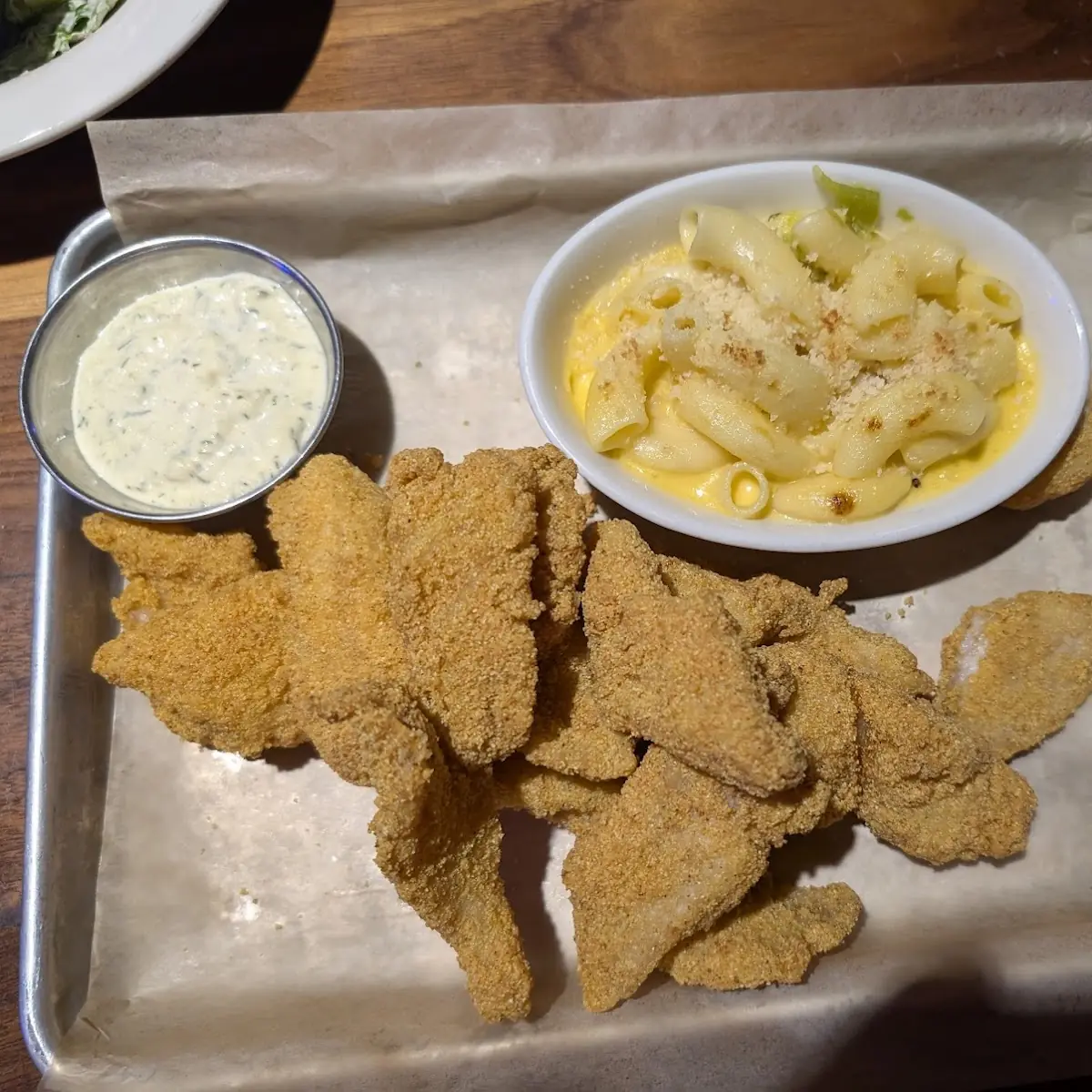 Fried Catfish Dinner with Green Chile Mac and Cheese