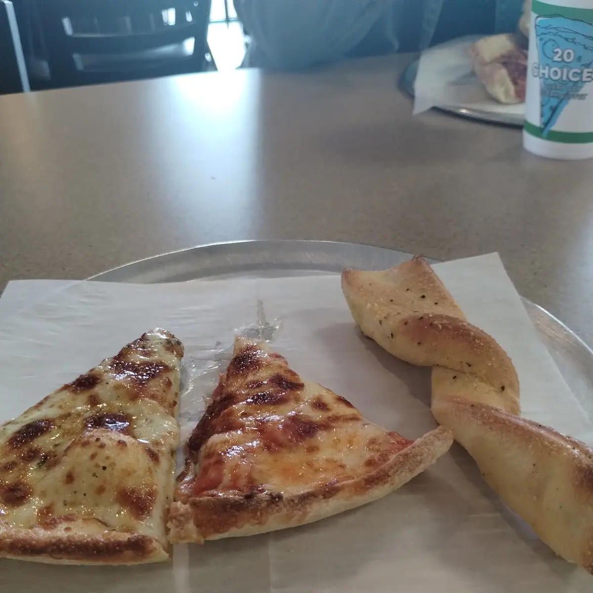 White Cheese Pizza Cheese Pizza and Breadsticks