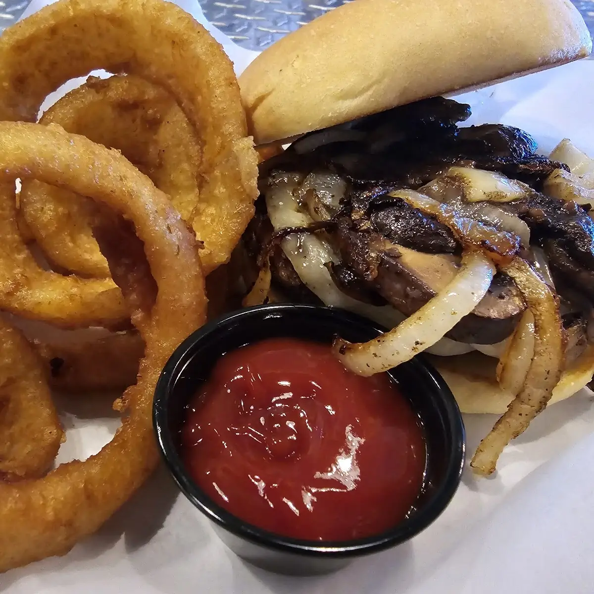 The Mushroom Burger with Onion Rings