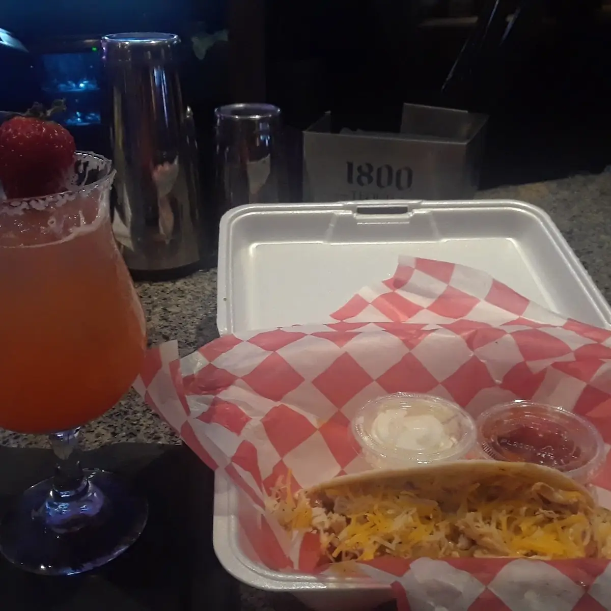 Strawberry Margarita and Chicken Quesadilla