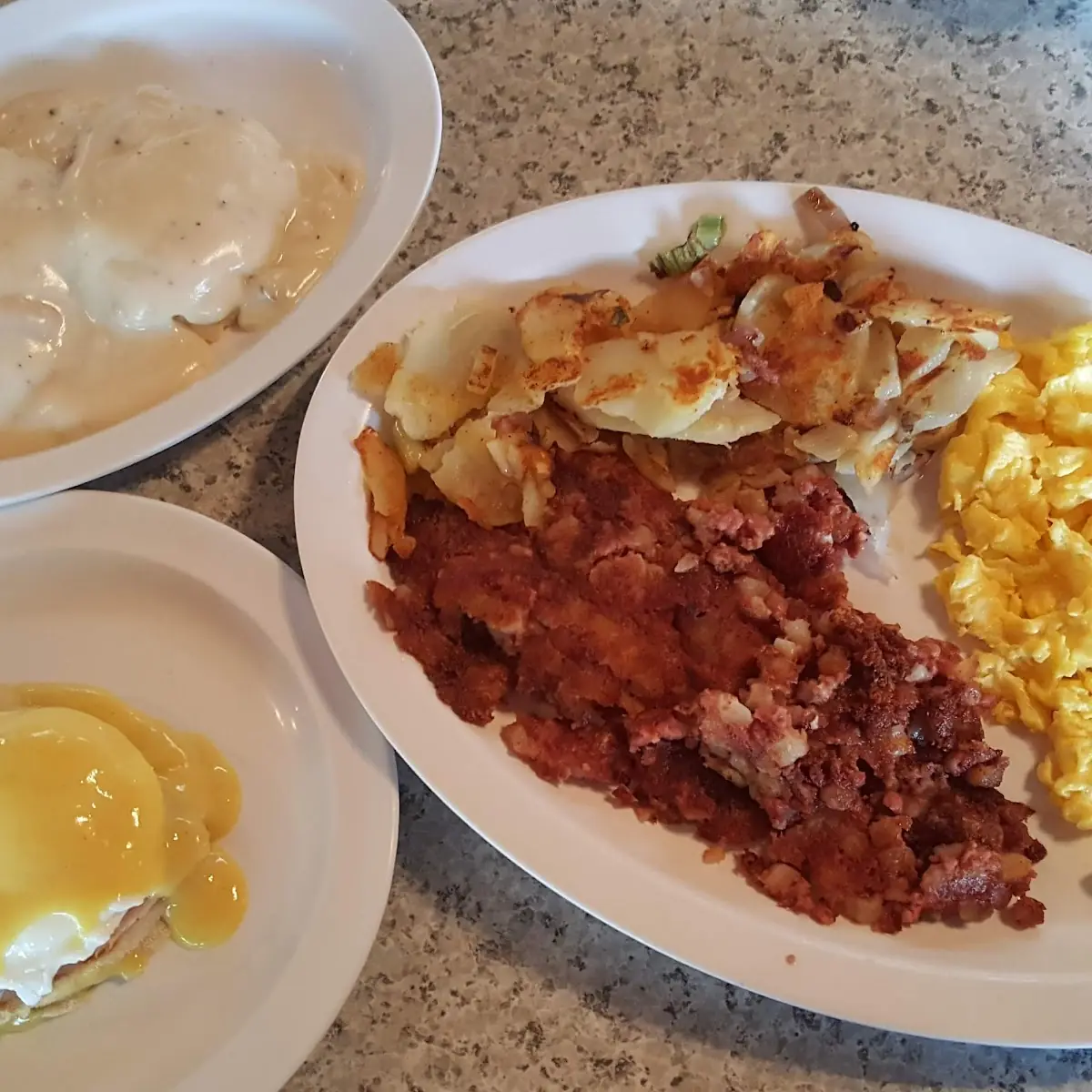 Eggs Benedict Corned Beef Hash Sausage Gravy Biscuit