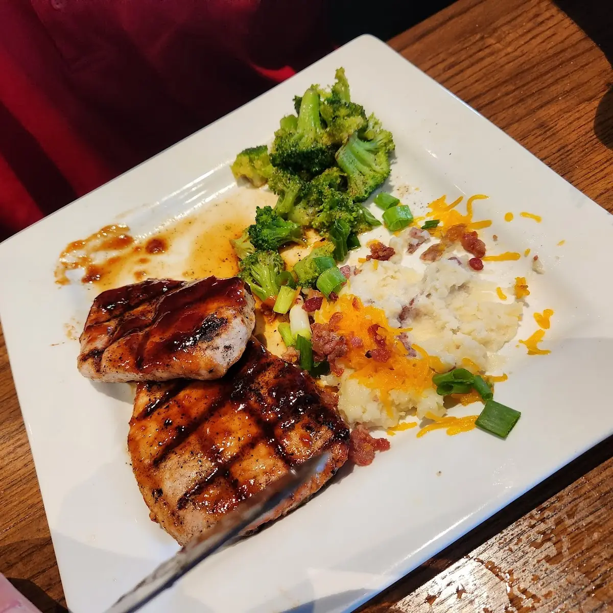 Pork Chops Broccoli and Loaded Mashed Potatoes