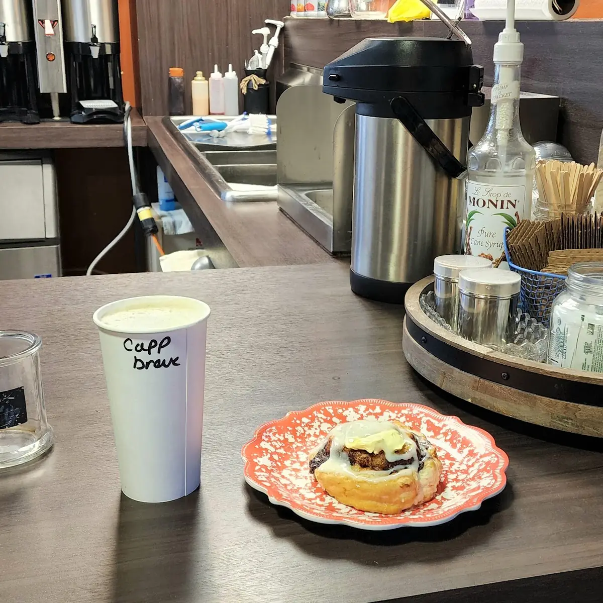 Cappuccino and Cinnamon Roll