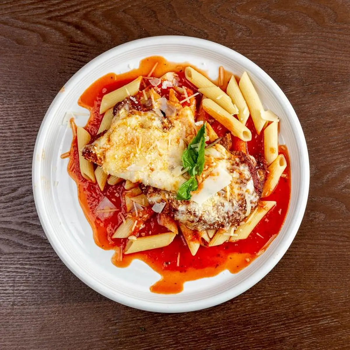 Chicken Parmesan over Pasta
