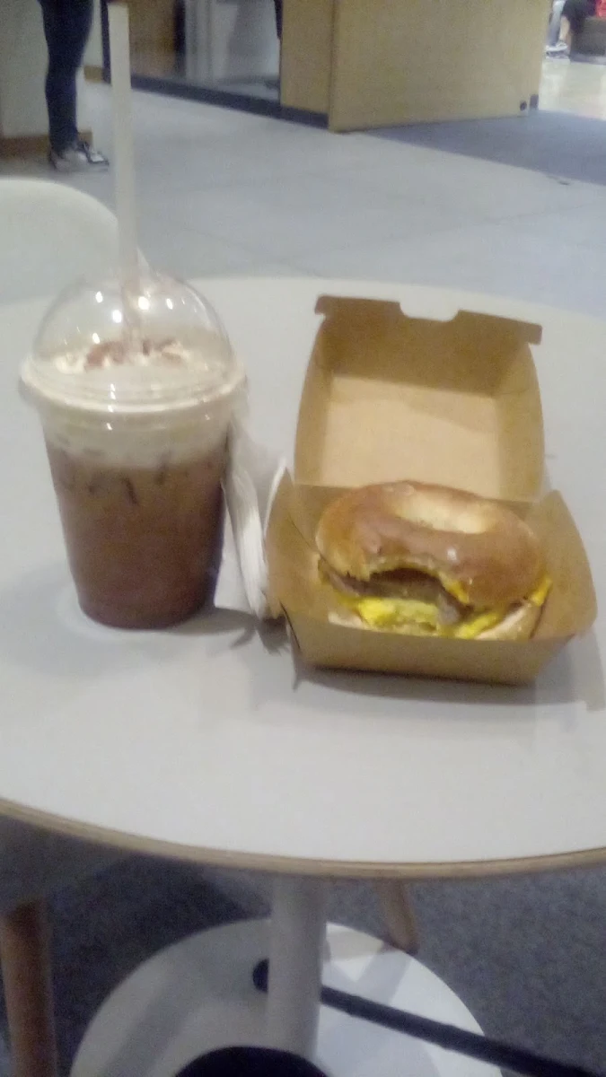 Iced Coffee and Turkey Egg and Cheese Bagels