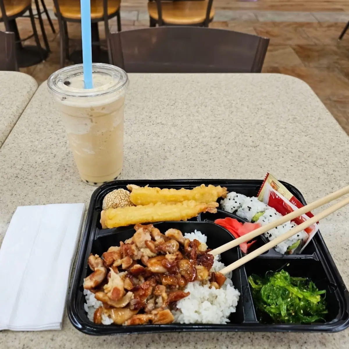 Bento Box and Mango Bubble Tea