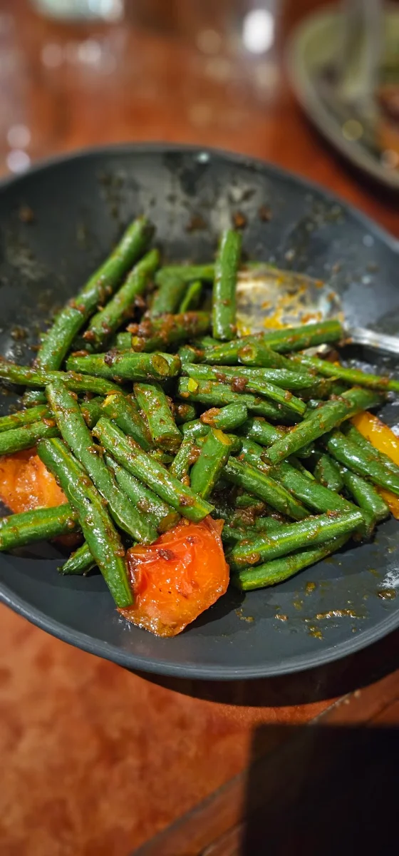Sambal Okra Eggplants & Green Beans, Banana Leaf on Robson