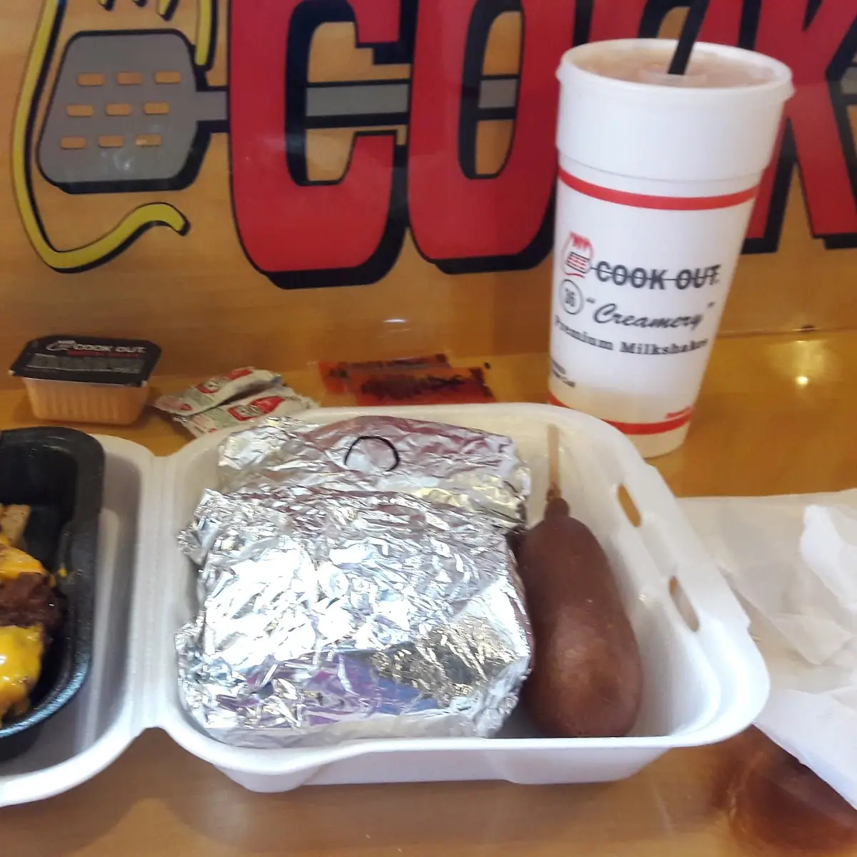 Double Cheeseburger Chili Cheese Fries Corn Dog Cajun Wrap and Cheerwine