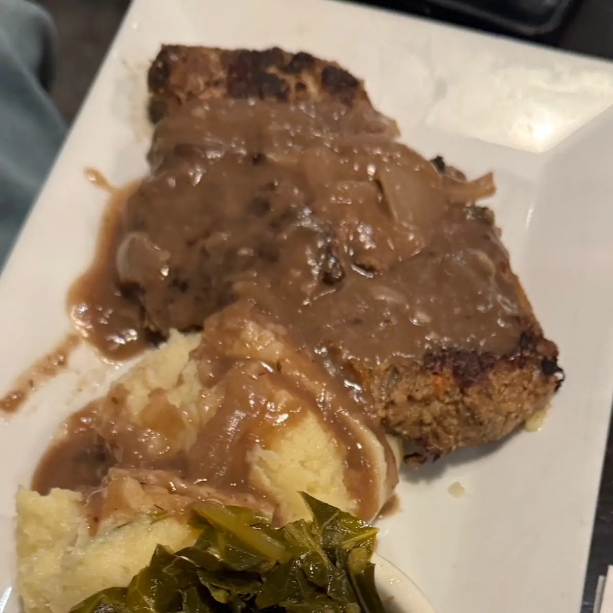 Meatloaf with Mashed Potatoes and Greens