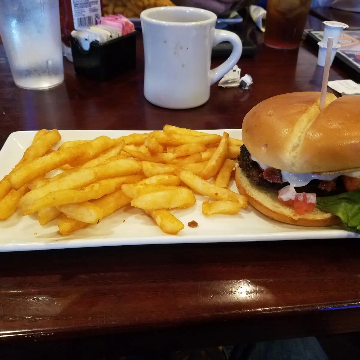 Mushroom Swiss Burger and Fries