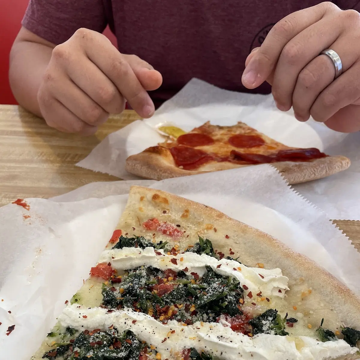 White Spinach Pizza Slice