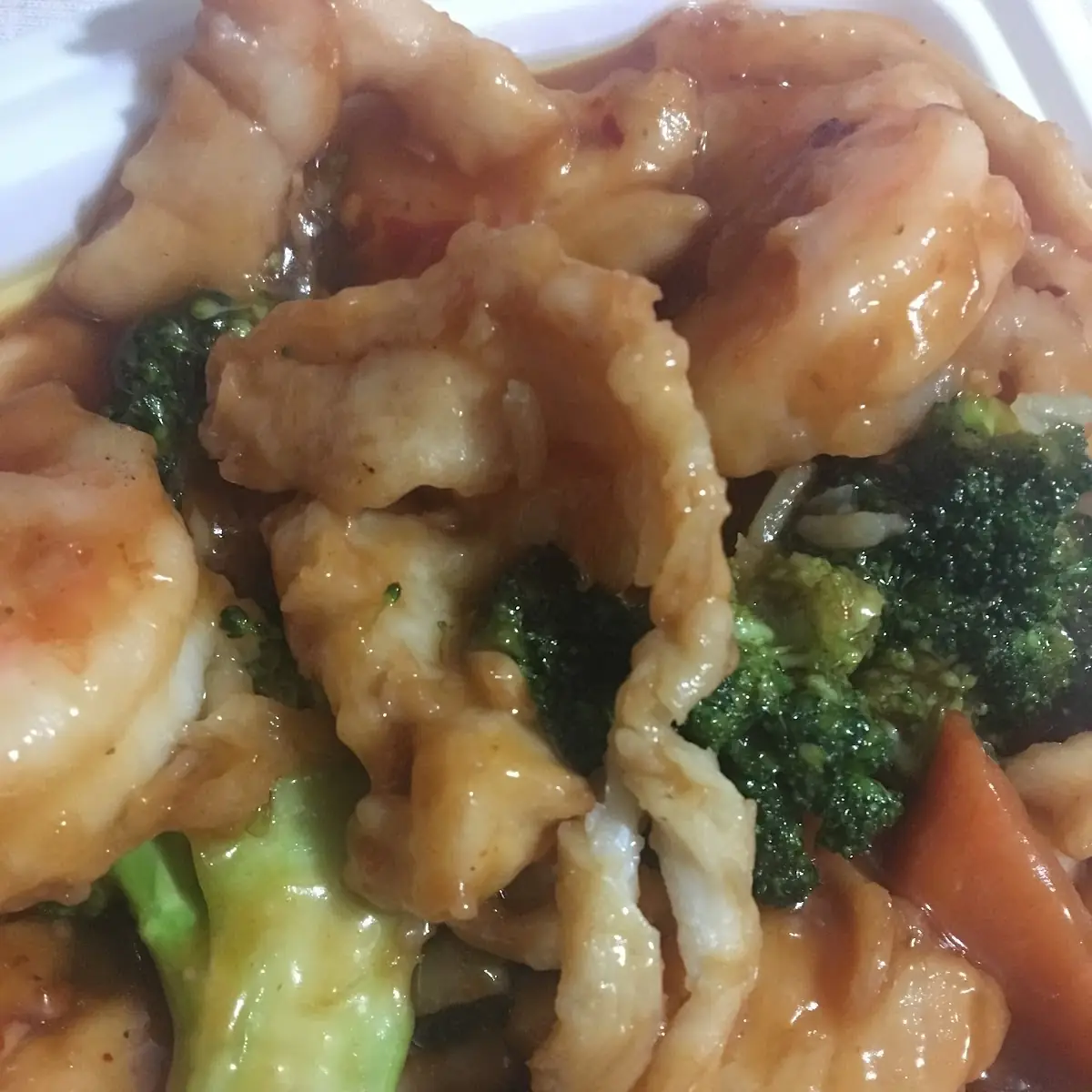 Shrimp Chicken and Beef in Garlic Sauce
