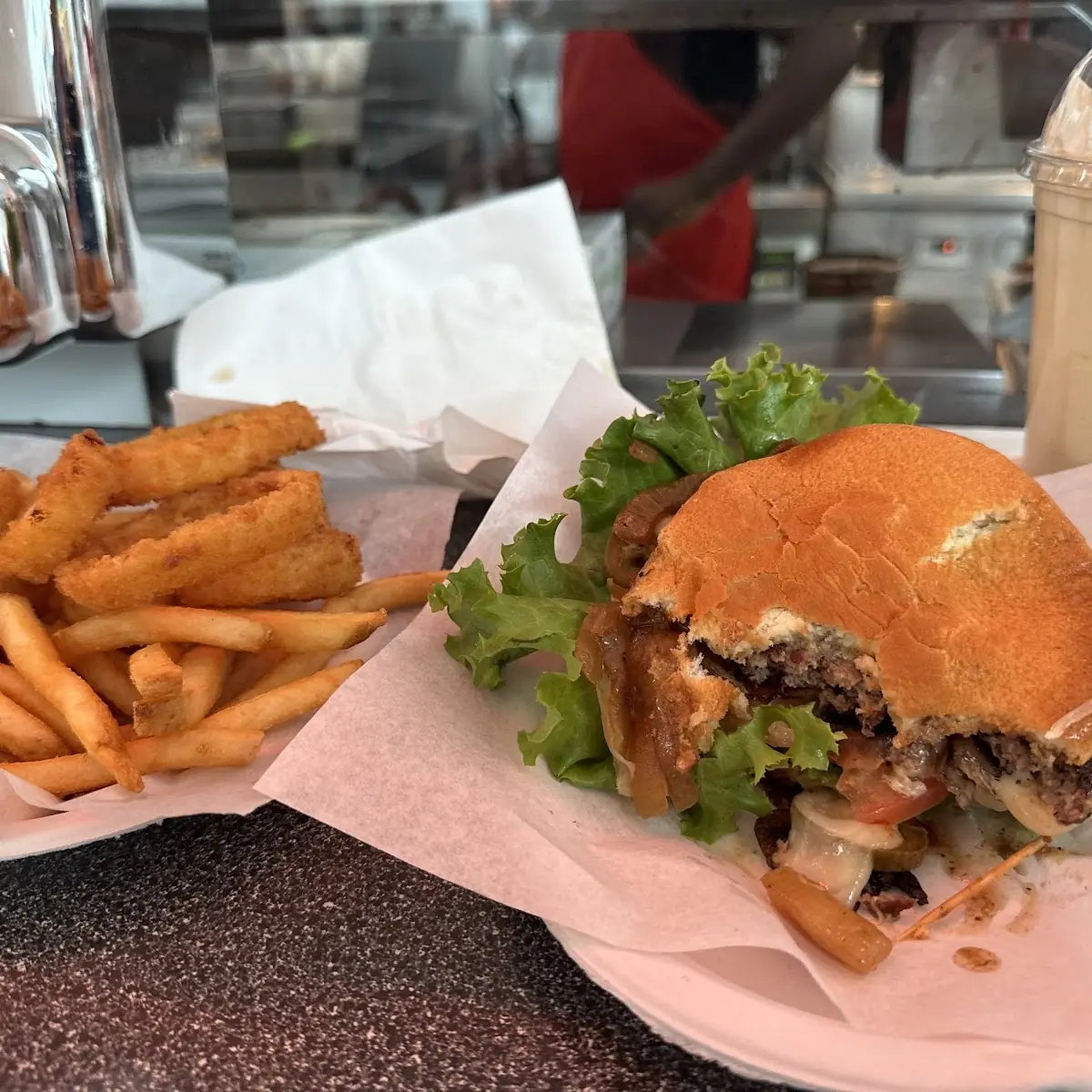 Bacon Cheese Burger with Carmelized Mushrooms and Onions