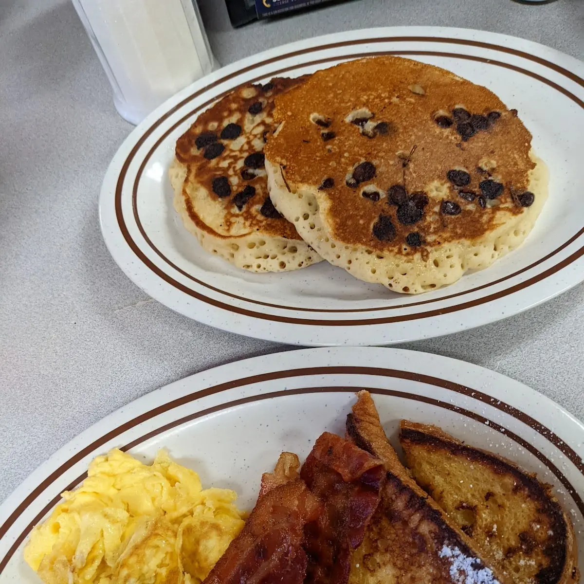 Royal Breakfast and Chocolate Chip Pancakes
