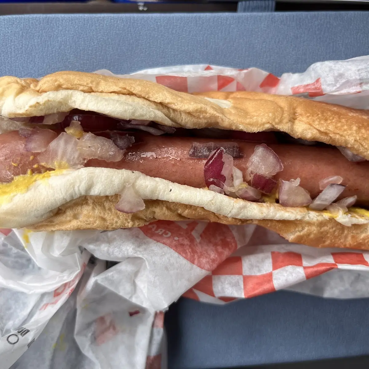 Hot Dog w Mustard Onions & Ketchup