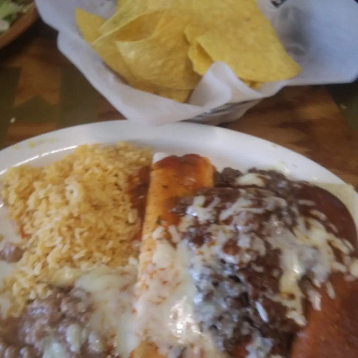 Enchiladas Tamales and Bean Burrito