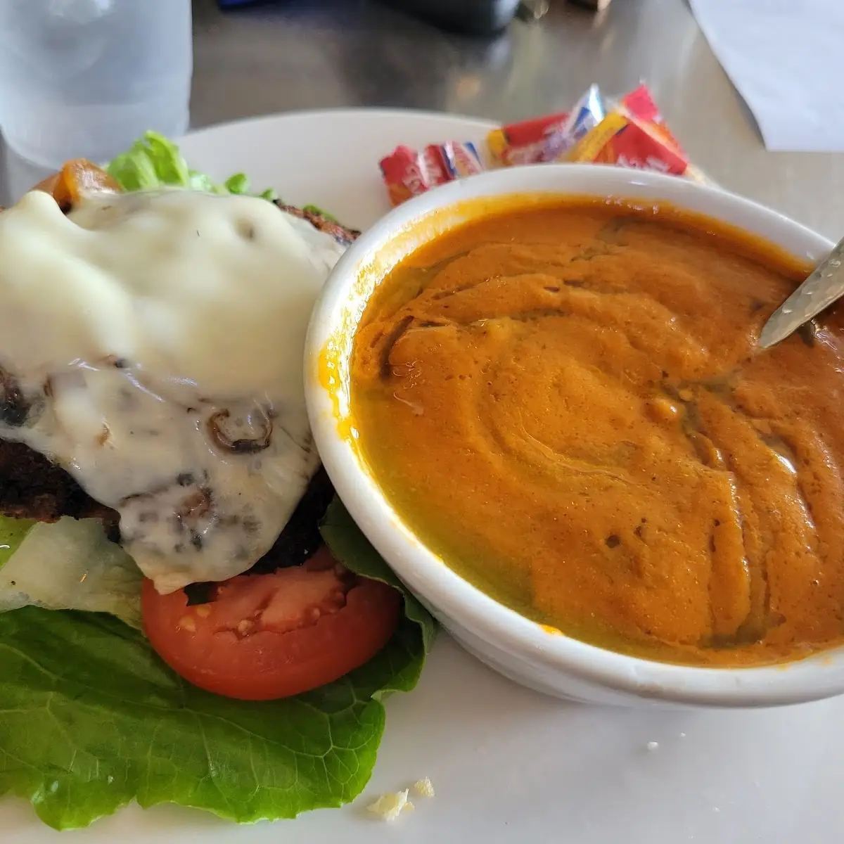 Turkey Burger and Tomato Basil Soup