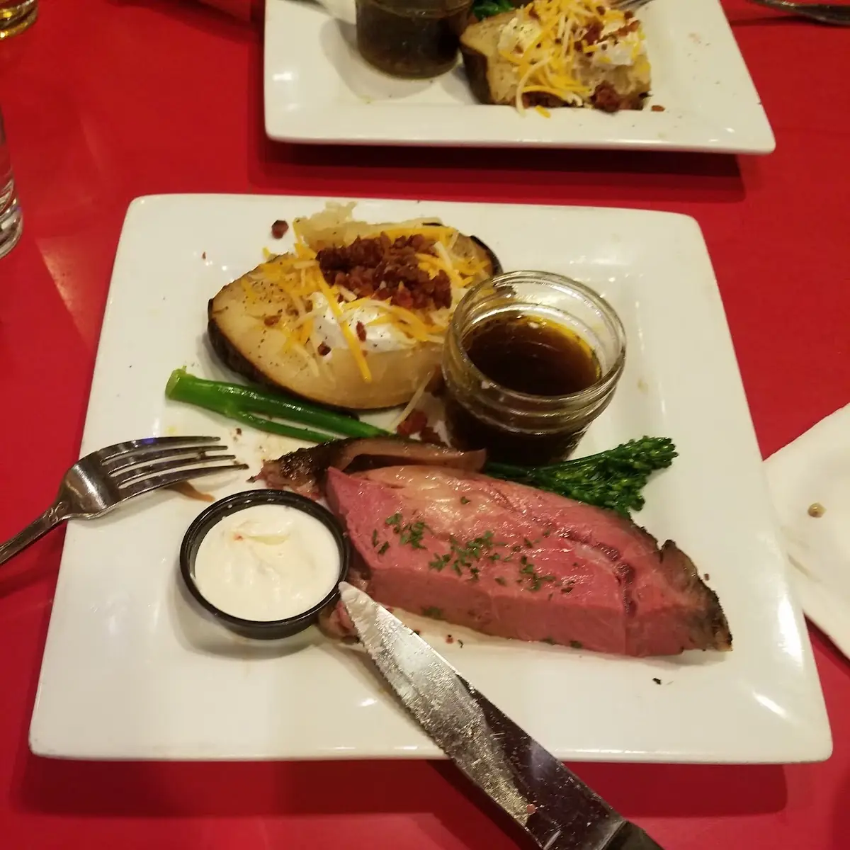 Prime Rib with Baked Potato and Broccolini