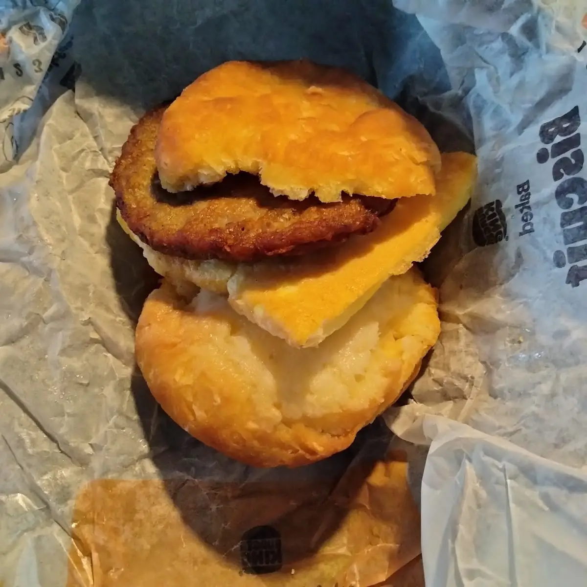 Sausage with Egg Biscuit Sandwich
