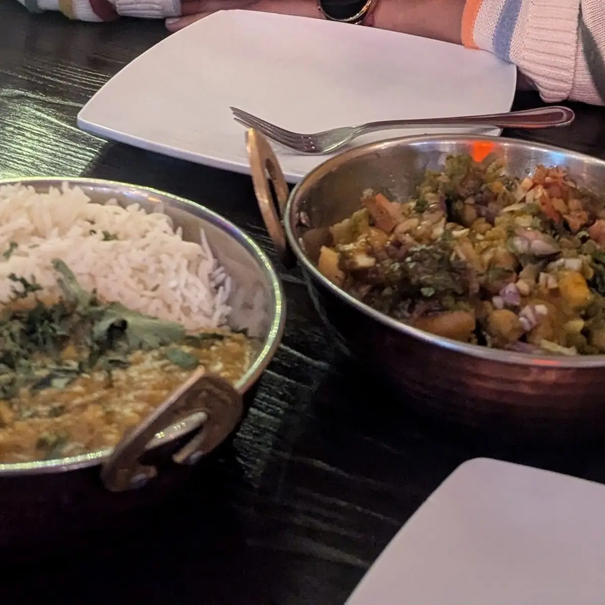 Samosa Chat & Rice and Dal