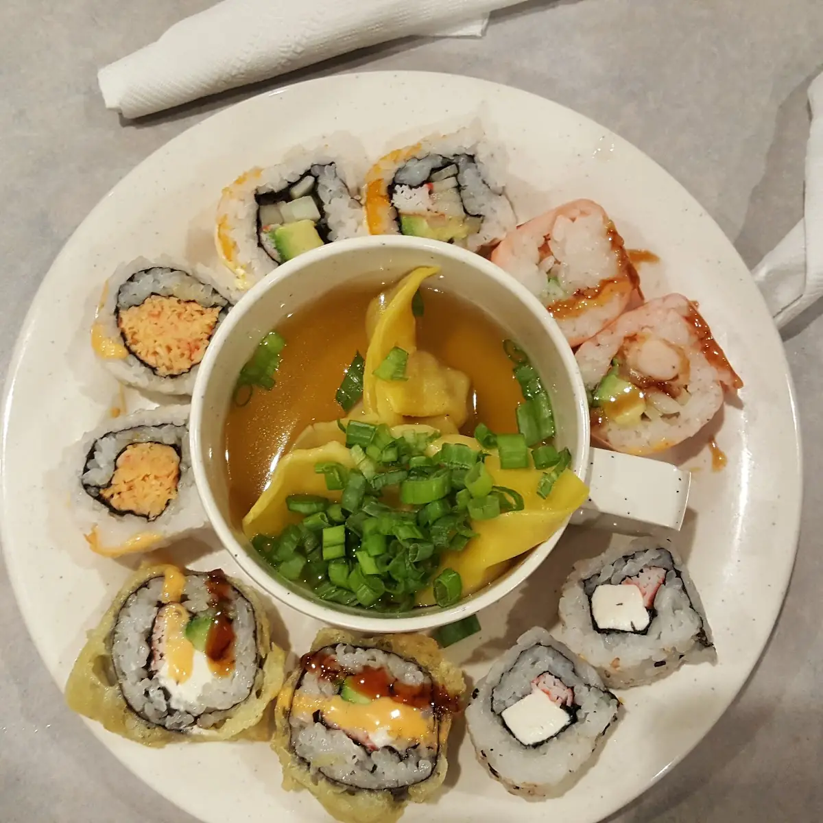 Sushi Buffet and Wonton Soup