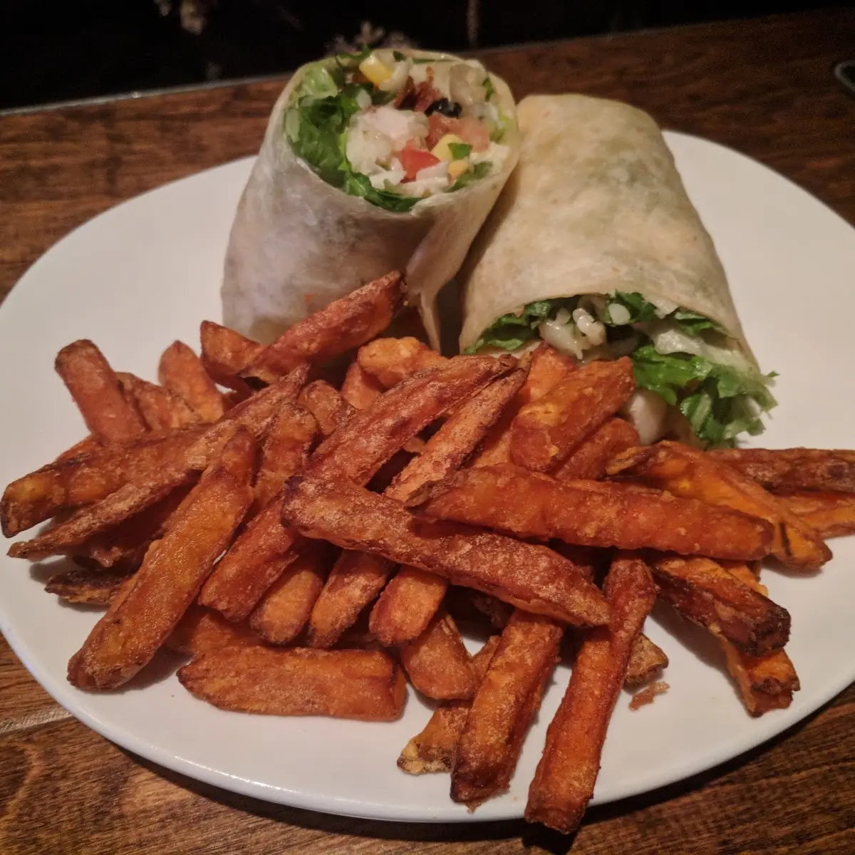Chicken Caesar Wrap with Sweet Potato Fries