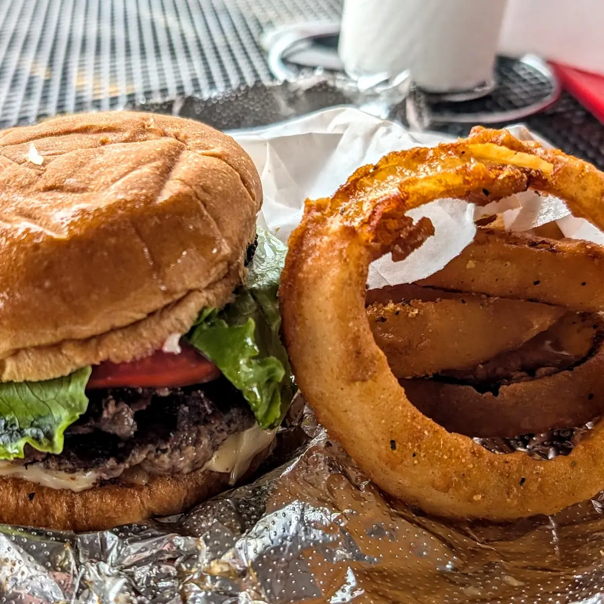Double Bacon Cheeseburger and Onion Rings