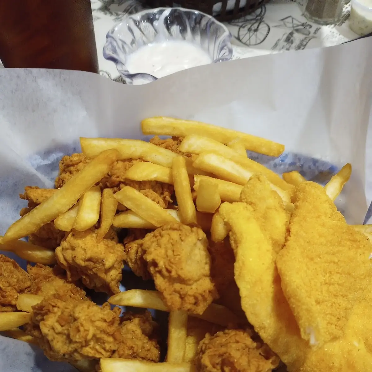 Half Cafe Fries Half Catfish Dinner