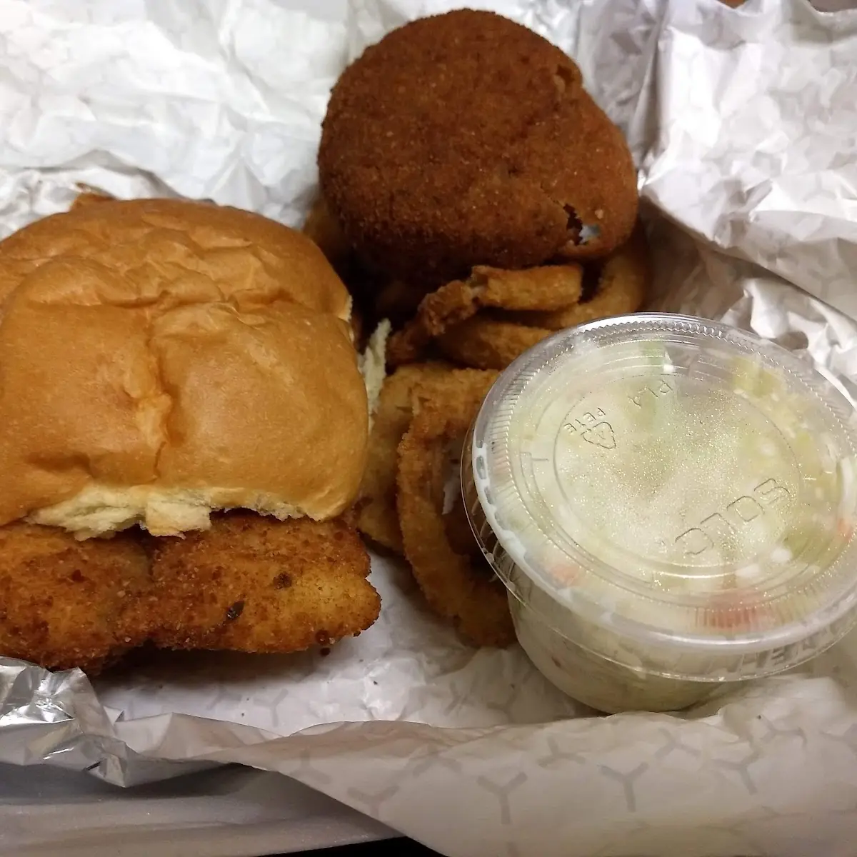 Fish Sandwich with Onion Rings