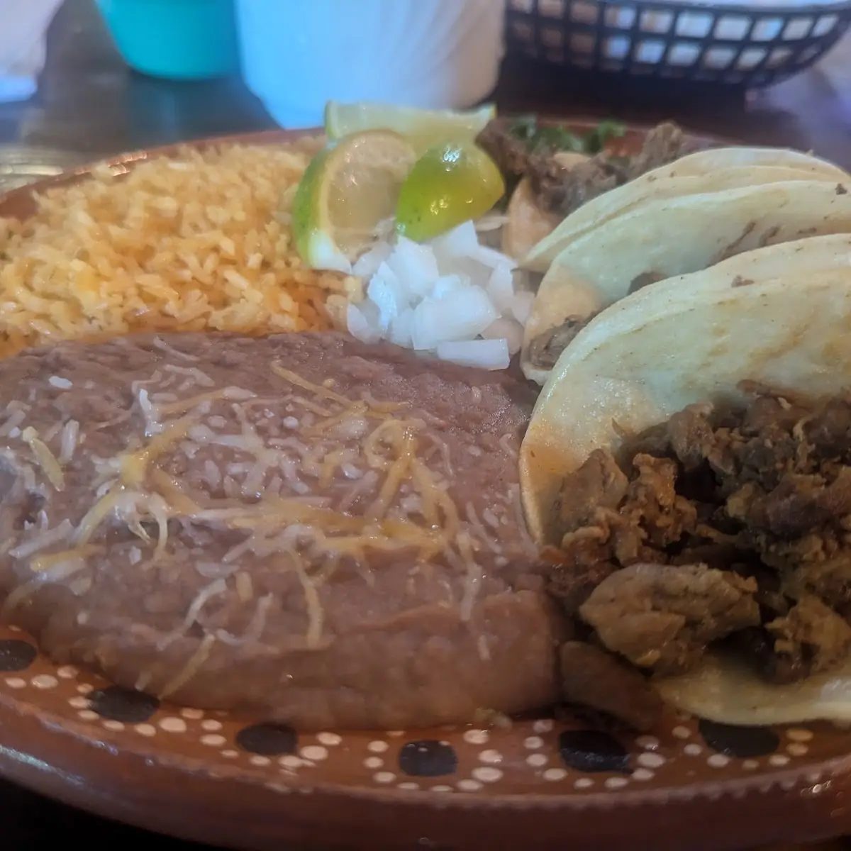 Beef Birria Tacos with Rice and Beans