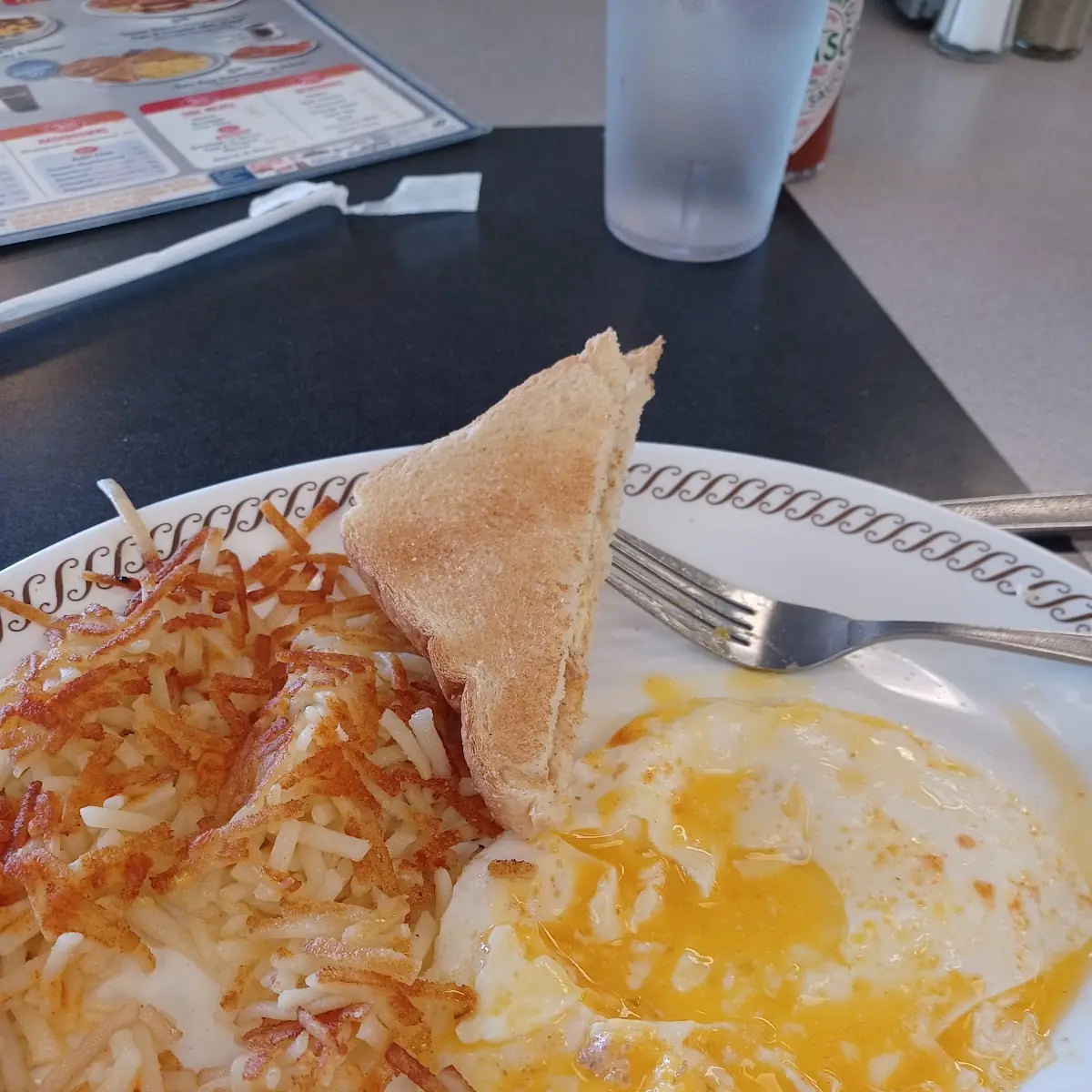 Eggs and Hash Browns with Toast