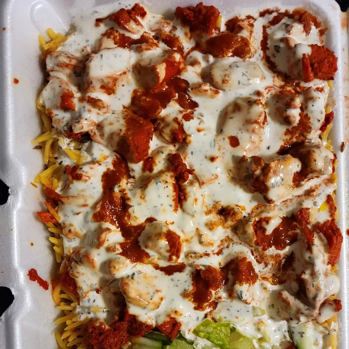 Chicken over Rice with White Sauce