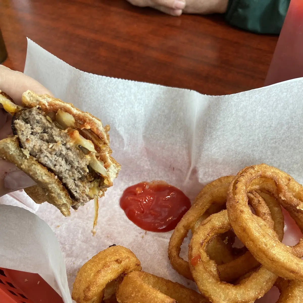 Bacon Cheeseburger and Onion Rings