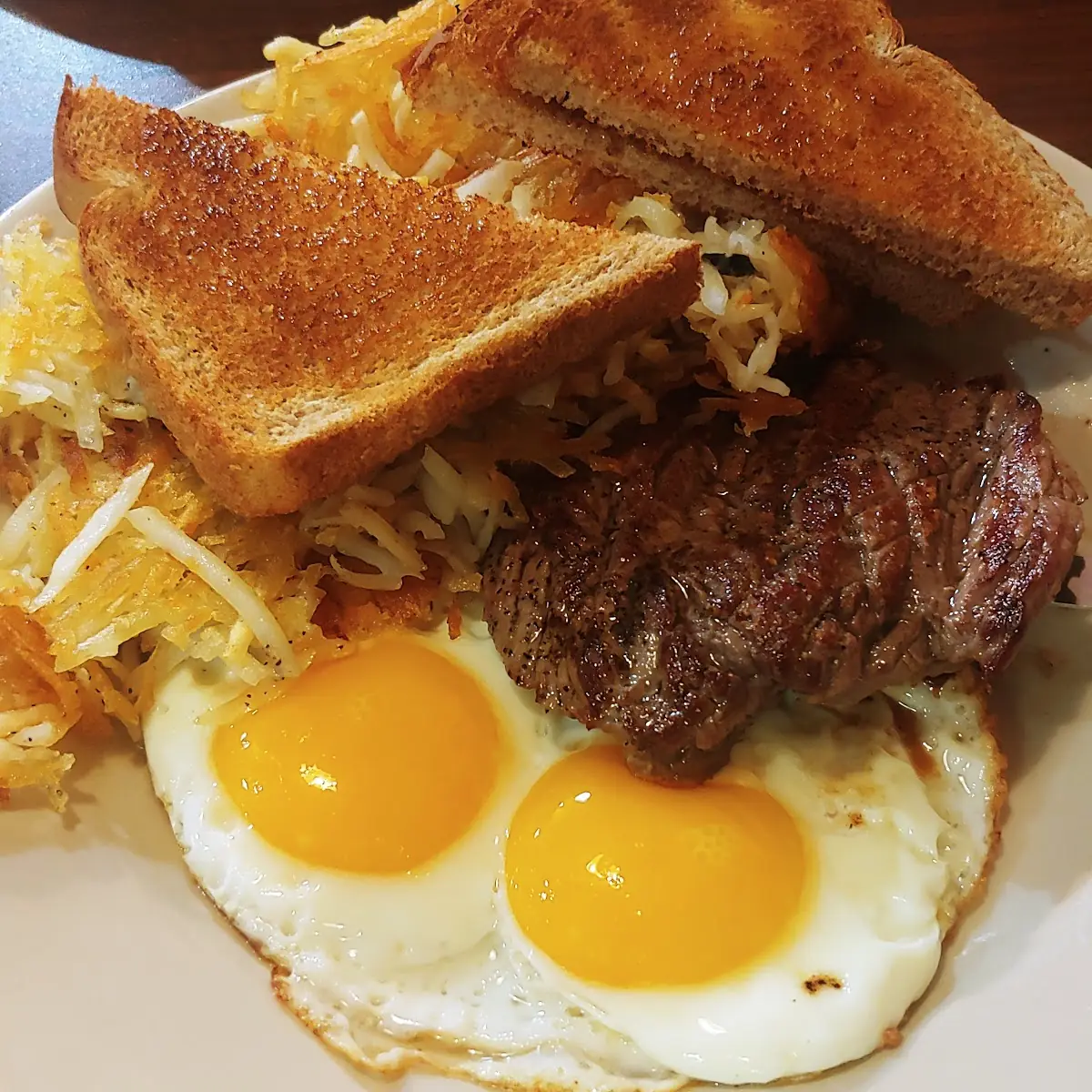 Steak and Eggs and Hash Browns and Toast