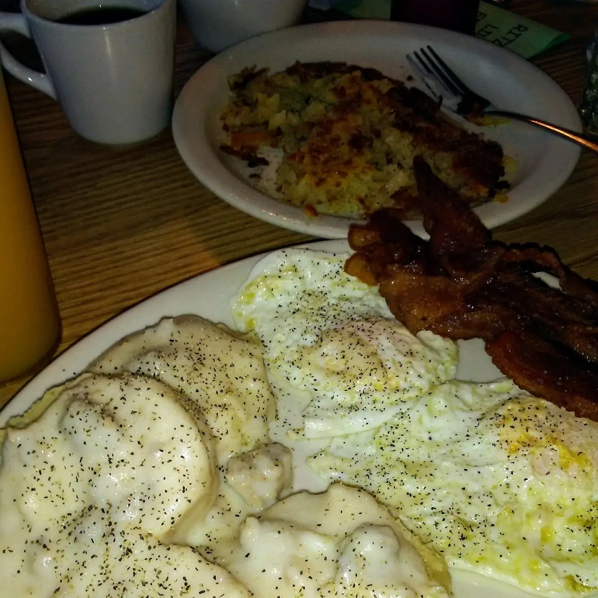 Eggs Bacon Hashbrown Biscuits Gravy