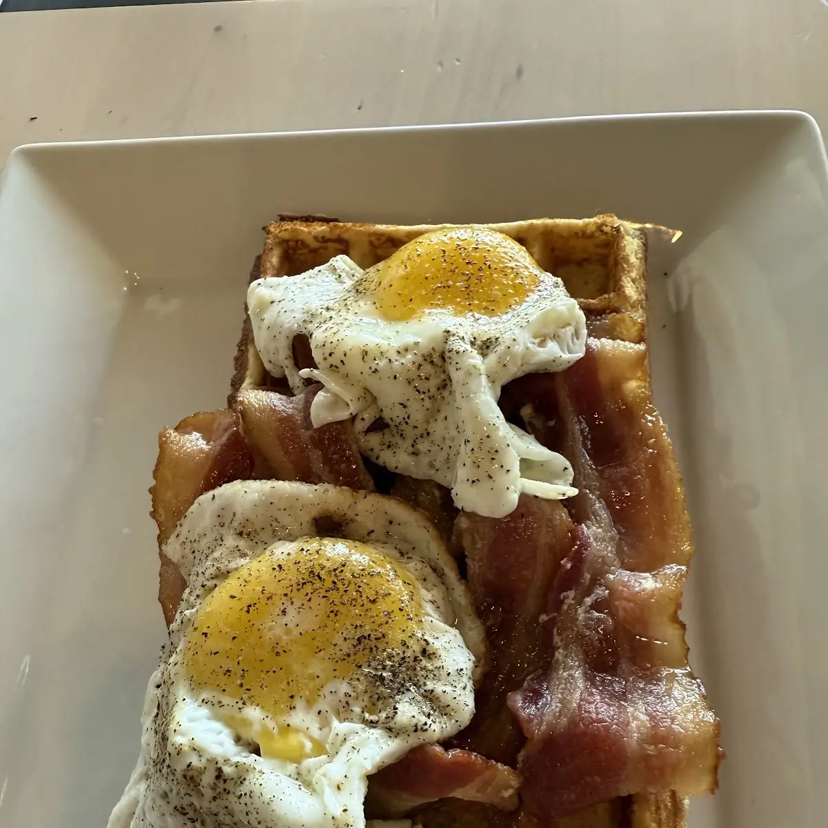 Bacon Egg and Cheese Waffle, Belgian Waffle Bar