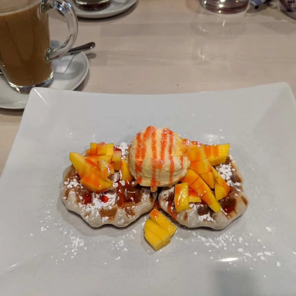 Liege Waffle with Mango and Sorbet, Belgian Waffle Bar