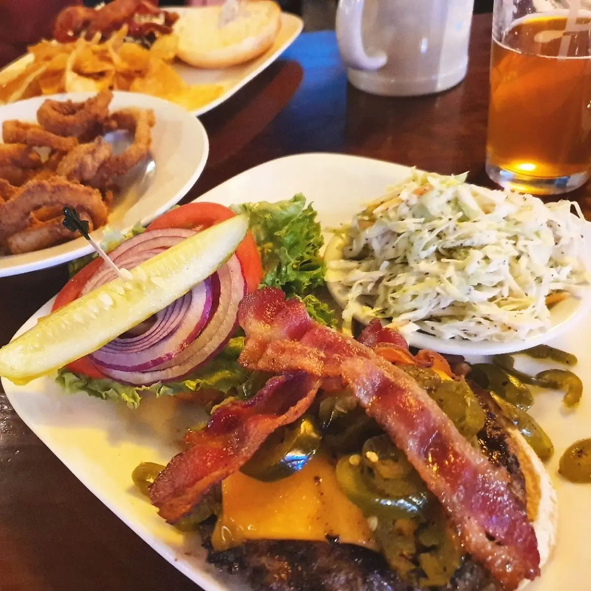 Bison Burger with Onion Rings