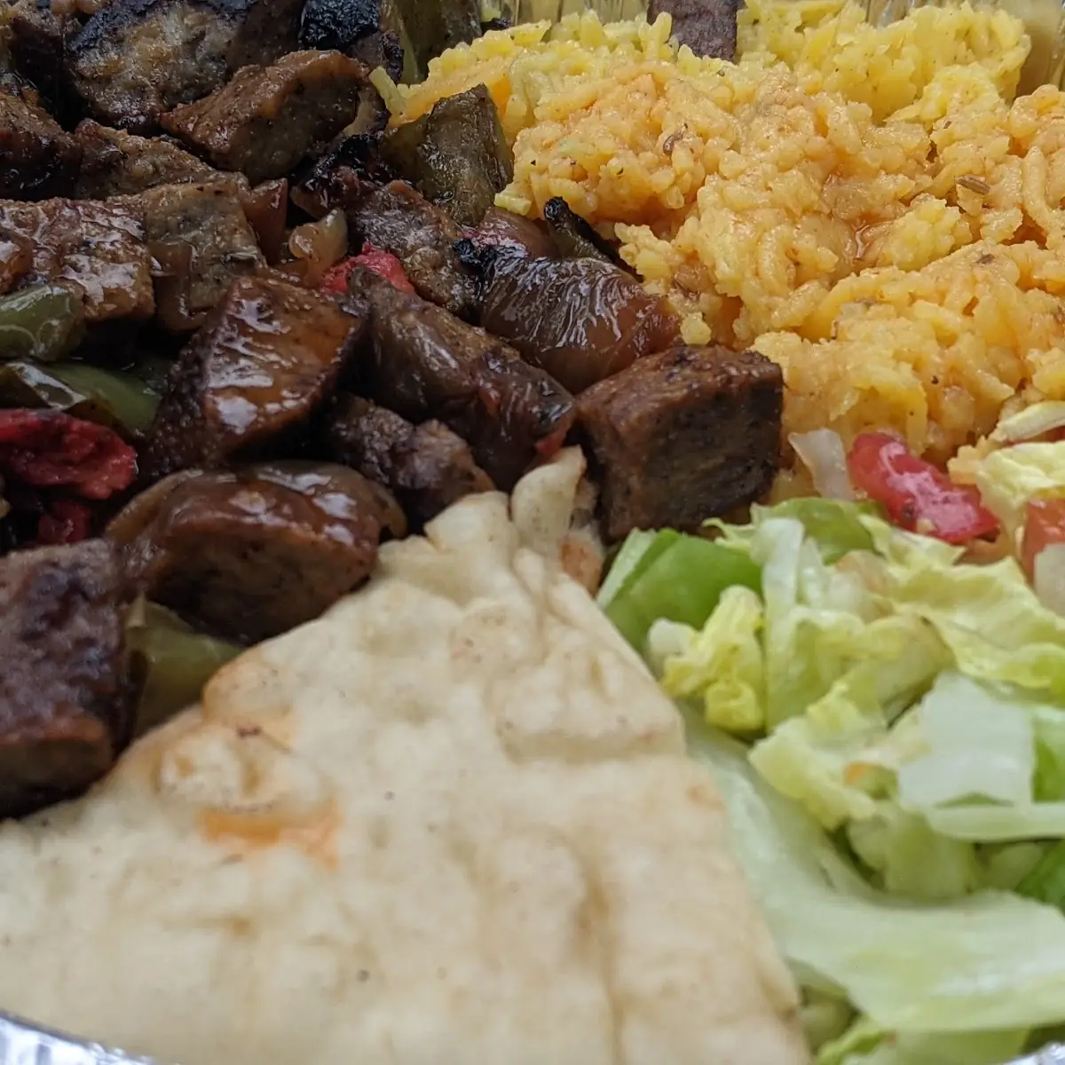 Lamb and Chicken Combo Platter with Hot Sauce