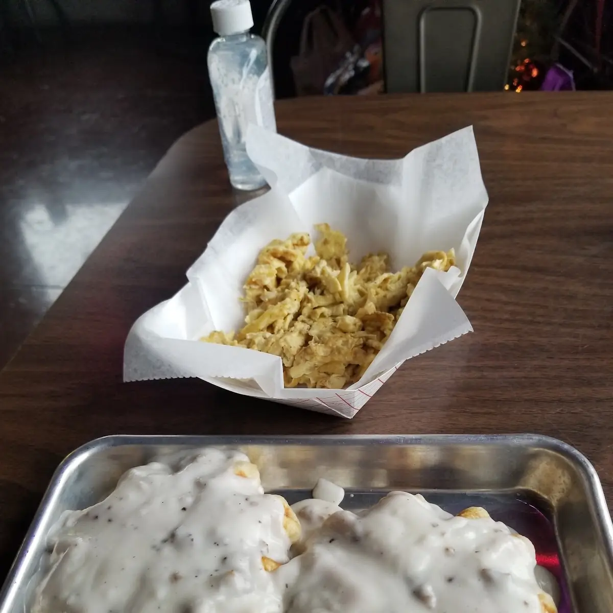 Biscuit and Gravy with Scrambled Eggs