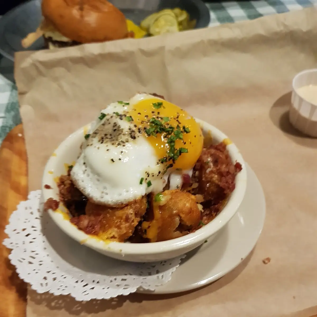 Hash Browns with Egg Bacon Cheese Sour Cream