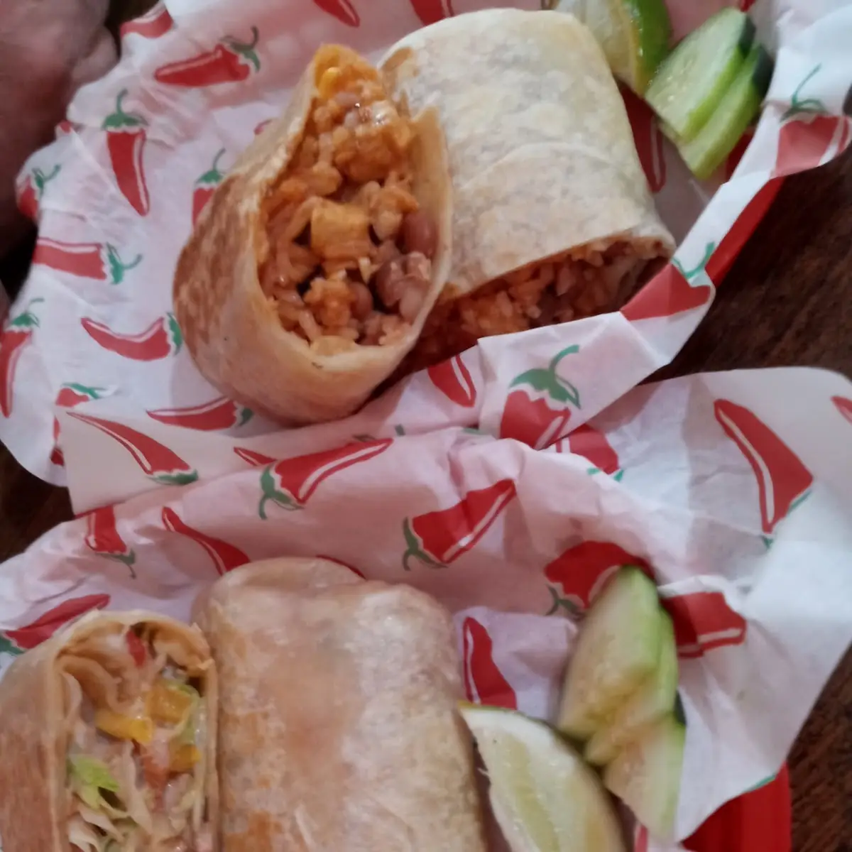 Shrimp Burrito and a Chicken Burrito
