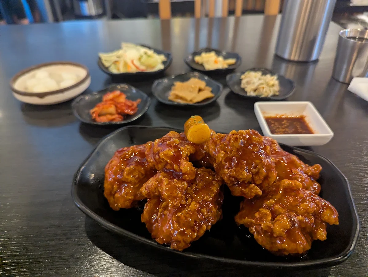 Fried Chicken with Sweet Spicy Sauce, Grilled Korean BBQ
