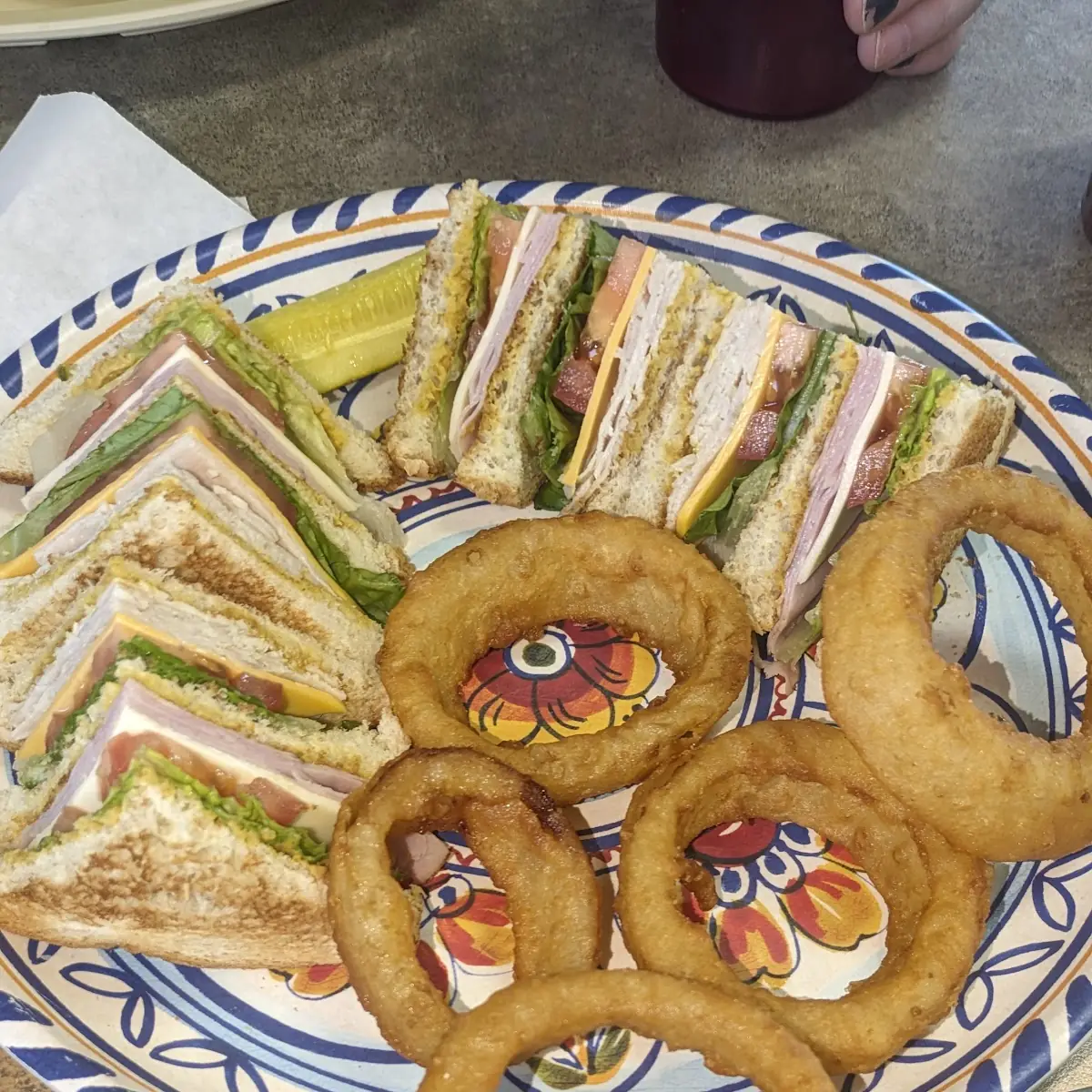 Club Sandwich with Onion Rings